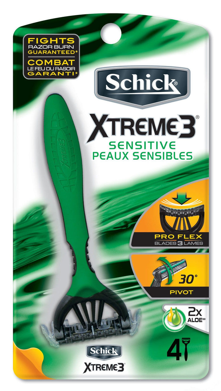Schick Xtreme 3 Sensitive Skin Triple Blade Disposable Razor, 4 Ea